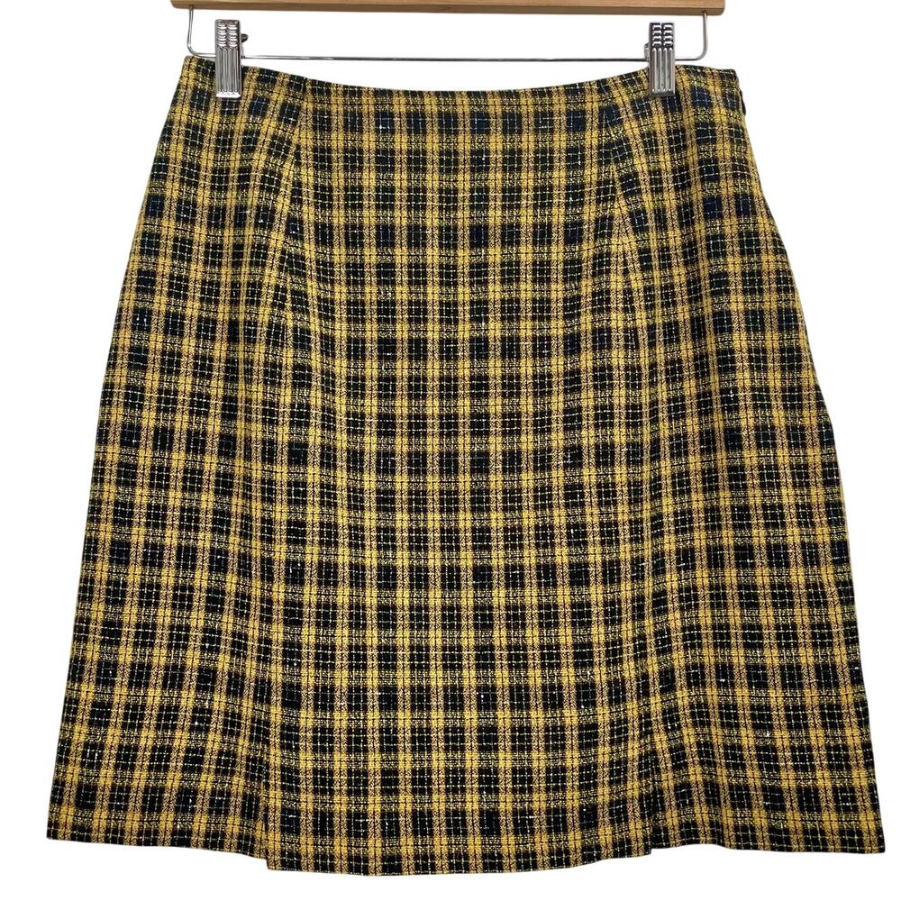 Vintage 90s Clueless Plaid Mini Skirt Mixit Yellow & Black 28" Waist Preppy Goth